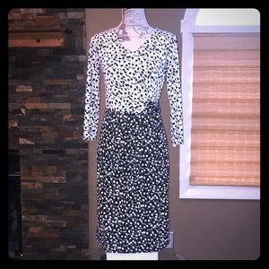 Talbots Black/White Floral Faux-Wrap Sheath Dress